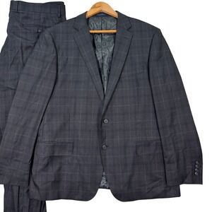CANALETTO Vitale Barberis Mens 46R Grey Plaid Wool Suit Jacket Pants 38x31 Italy